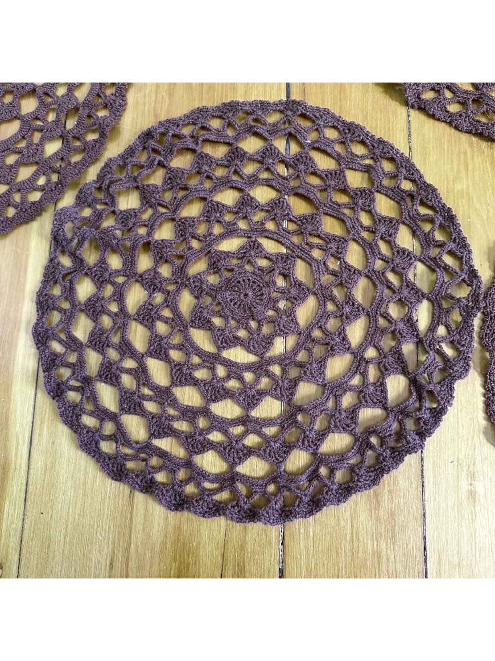 VTG Handmade Brown (6) Crochet Placemats Doily Set Boho Cottagecore Table Decor